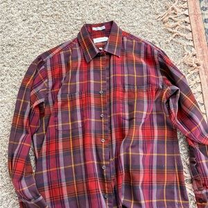 Stylish Plaid Button Down Shirt in Red and Purple